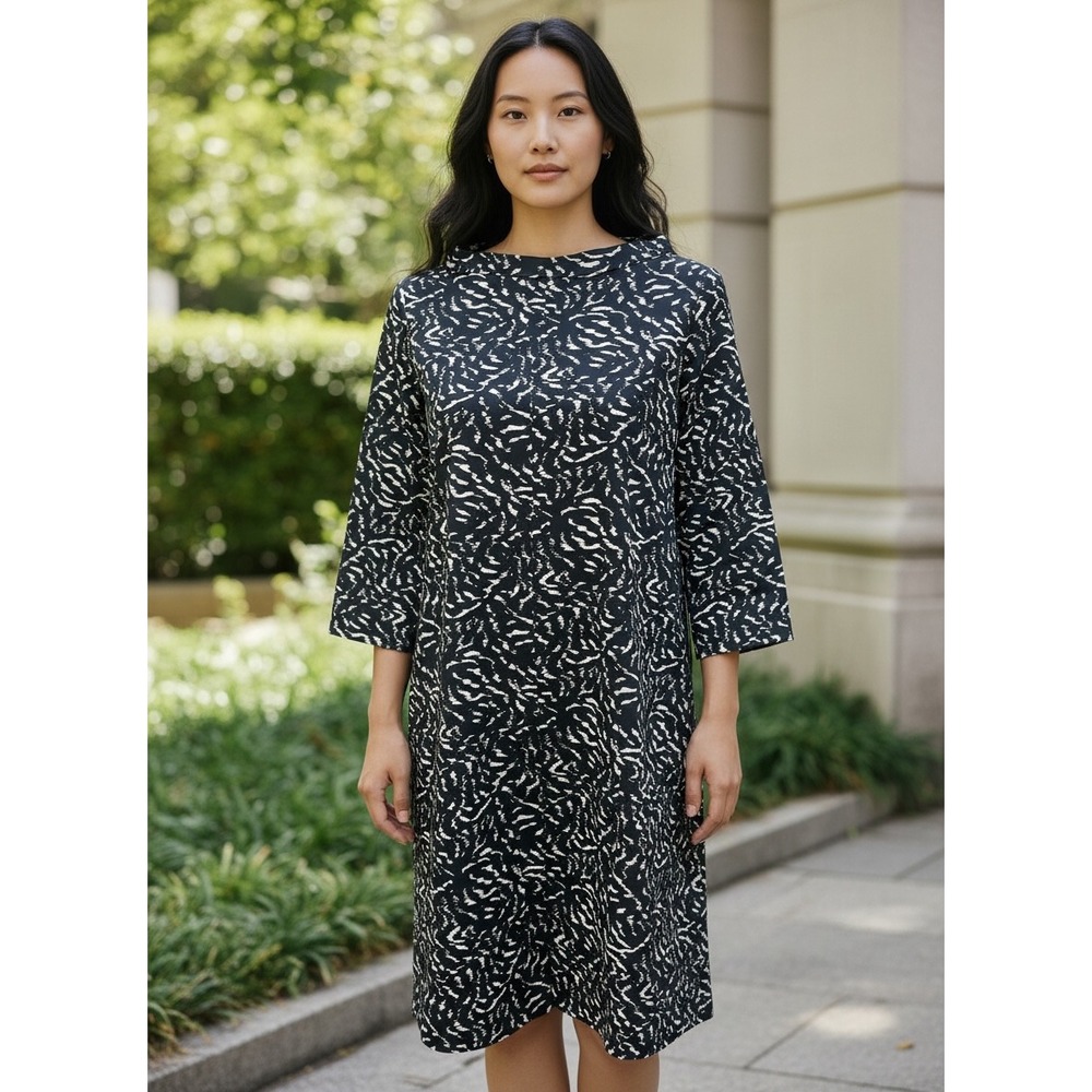 COS Minimalist Shift Dress Sz 4 Navy White Print Scandi Mod Office Chic Modern